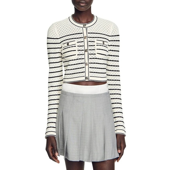 Sandro Set Striped Knit midi skirt and cardigan size 34 - Picture 6 of 10